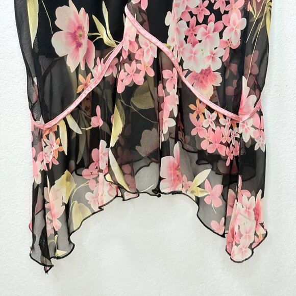 90s Rampage Babydoll Dress Sz 9 Whimsigoth Floral Sheer Asymmetrical Hem Fairy - Picture 7 of 13